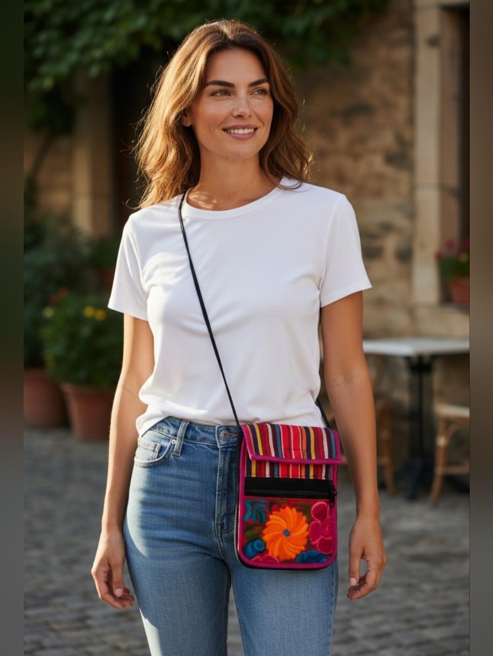 Colorful Embroidered Crossbody Bag Traditional Textile Patterns & Floral Designs